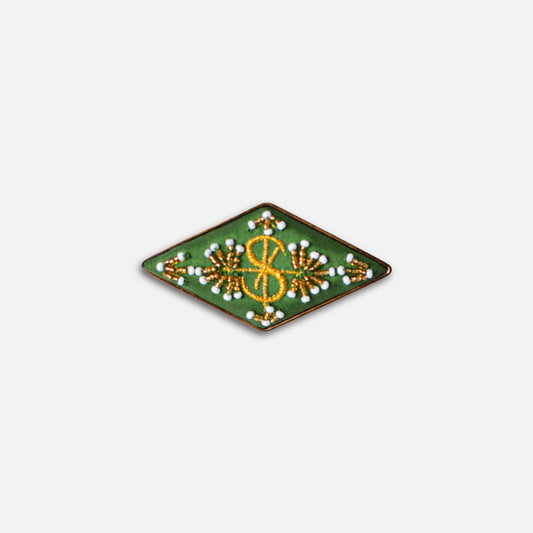 Green Embroidered Brass Diamond Brooch