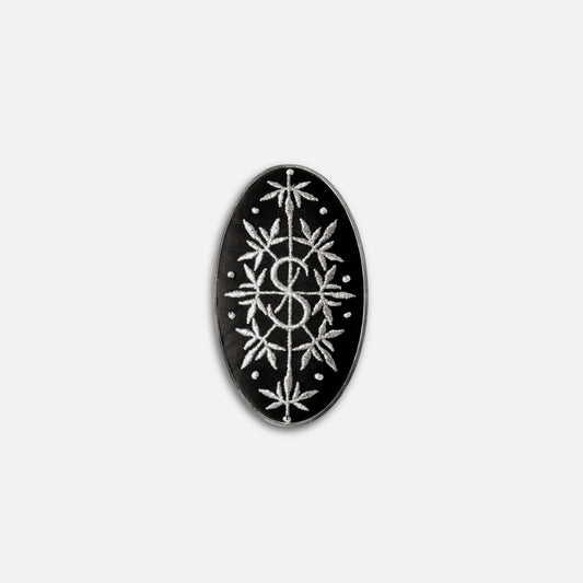 Black Embroidered Silver Oval Brooch